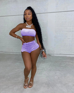 Sexy Velvet Two-Piece Short Set – Strapless Crop Top & High-Waist Shorts Lounge Outfit