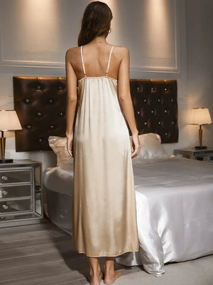 Silk Satin Lace Nightgown – Sexy Backless Spaghetti Strap Sleepwear