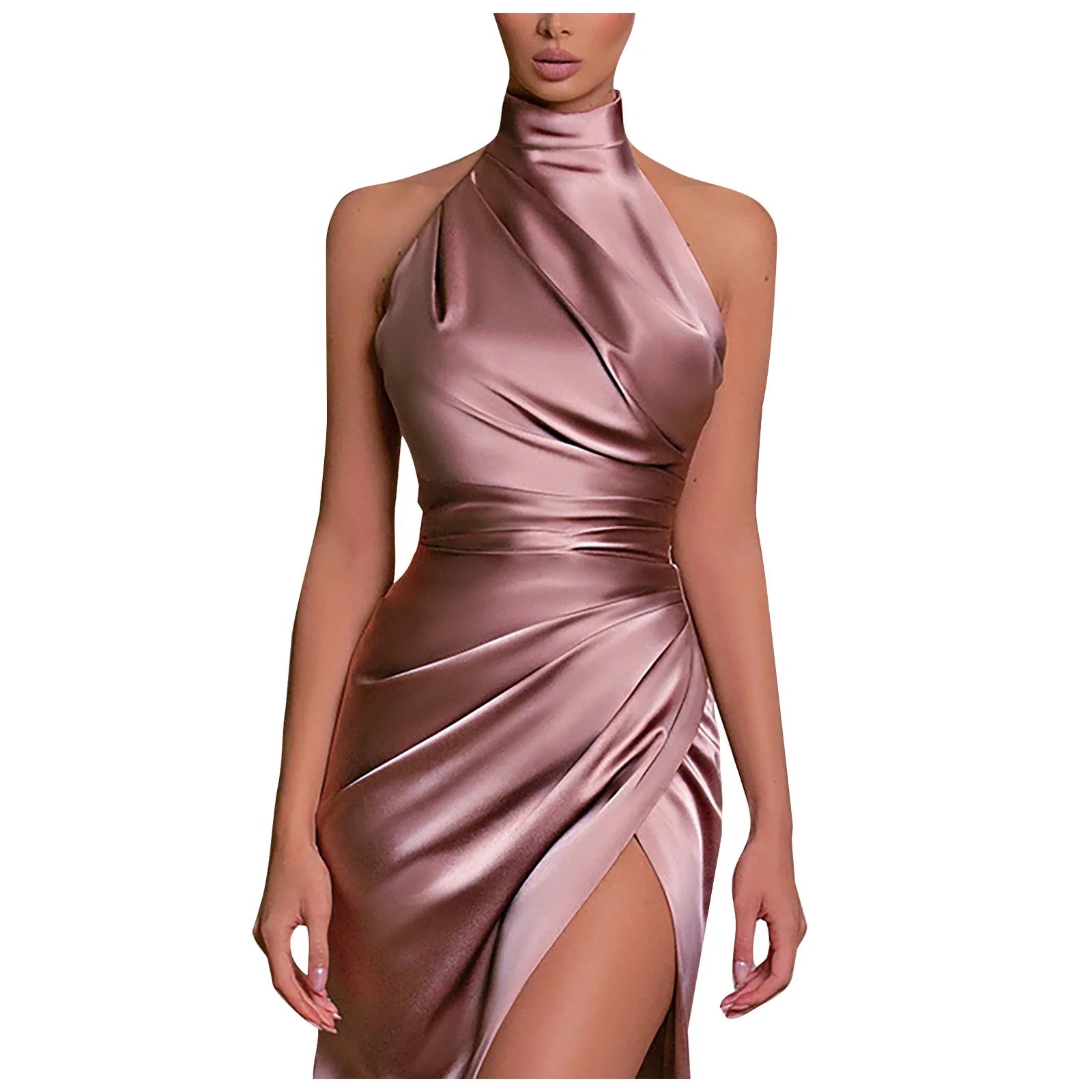 Sophisticated Slit Prom Dress – Pure Color Pleated Evening Gown for Special Occasions