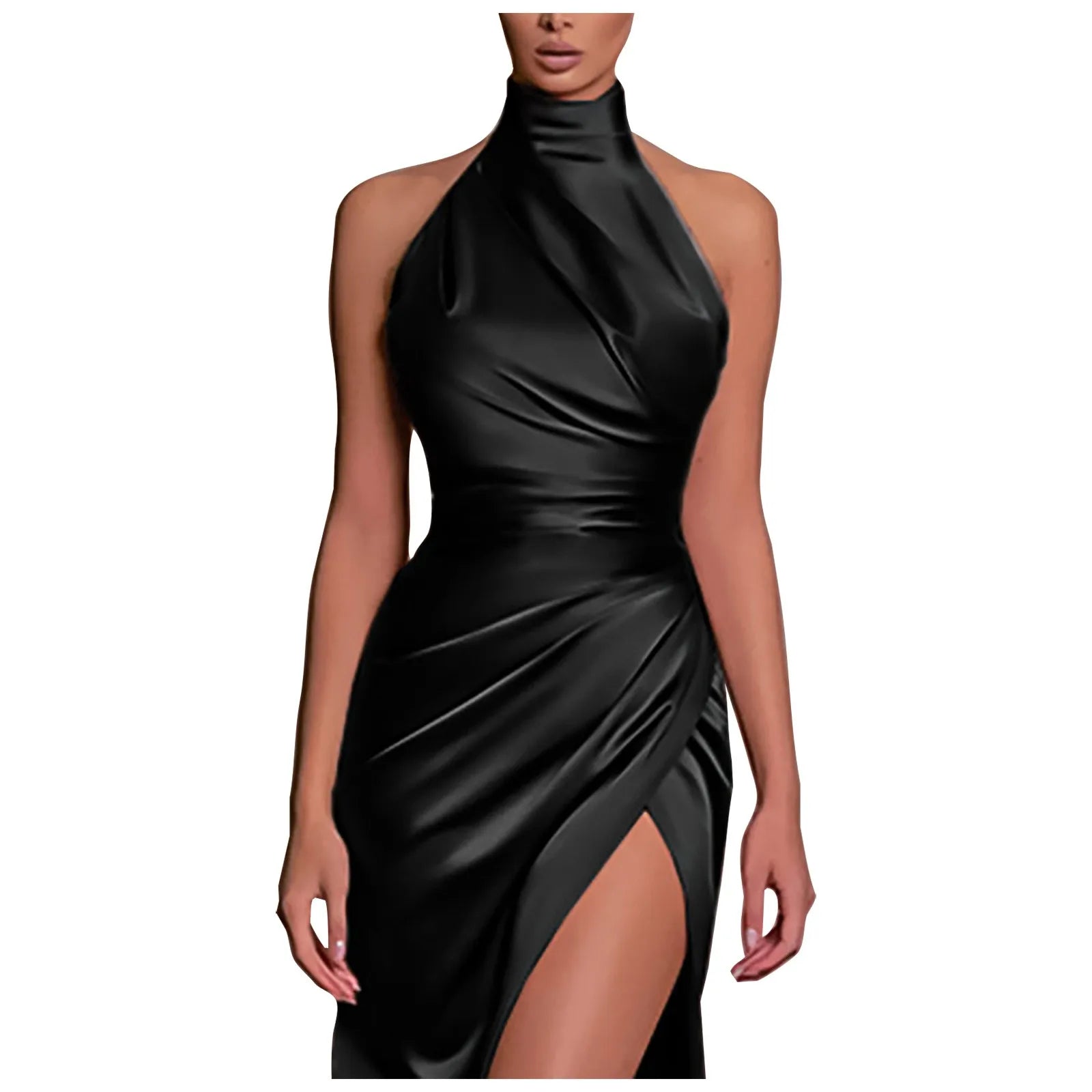 Sophisticated Slit Prom Dress – Pure Color Pleated Evening Gown for Special Occasions