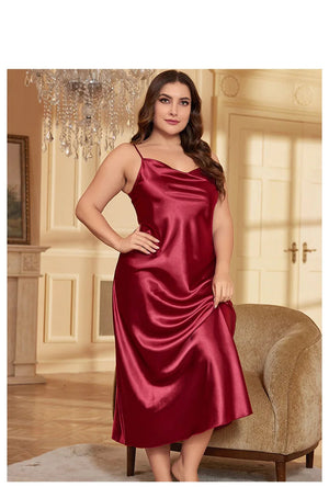 Plus Size Satin Sleepwear – Loose Spaghetti Strap Nightgown Lingerie