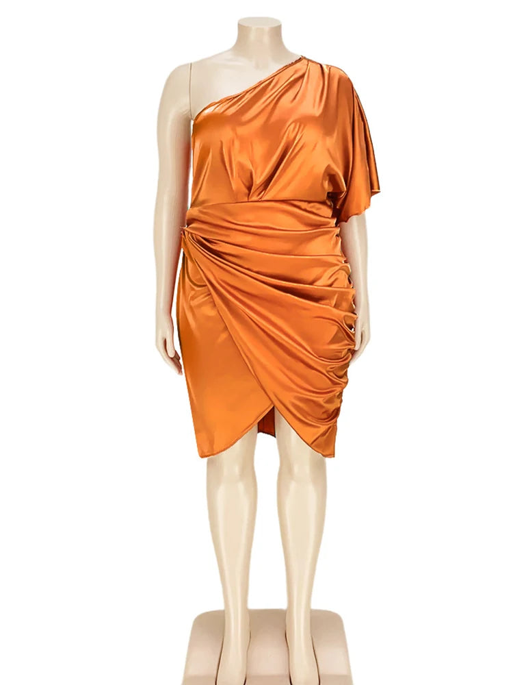 Curvy One-Shoulder Satin Dress – Elegant Plus Size Gown for Special Occasions