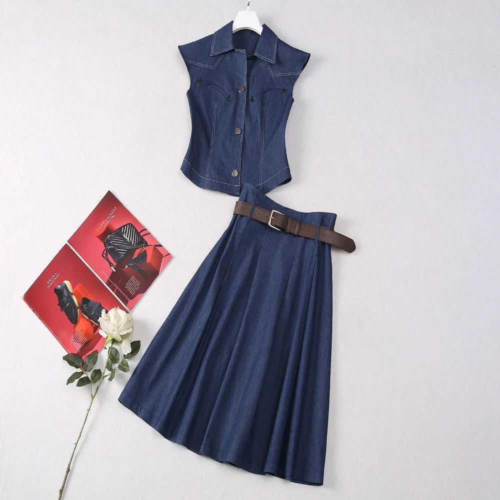 Denim Blouse & Skirt Set – Stylish 2-Piece Blue Co-Ord for Everyday Chic