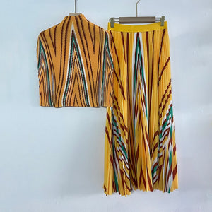 High-end  Striped Half Neck Top + Versatile Skirt Two-Piece Set