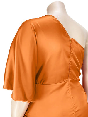 Curvy One-Shoulder Satin Dress – Elegant Plus Size Gown for Special Occasions
