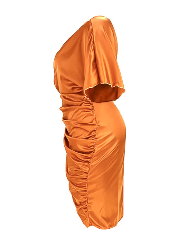 Curvy One-Shoulder Satin Dress – Elegant Plus Size Gown for Special Occasions
