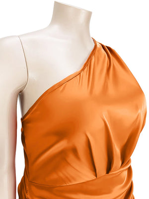 Curvy One-Shoulder Satin Dress – Elegant Plus Size Gown for Special Occasions