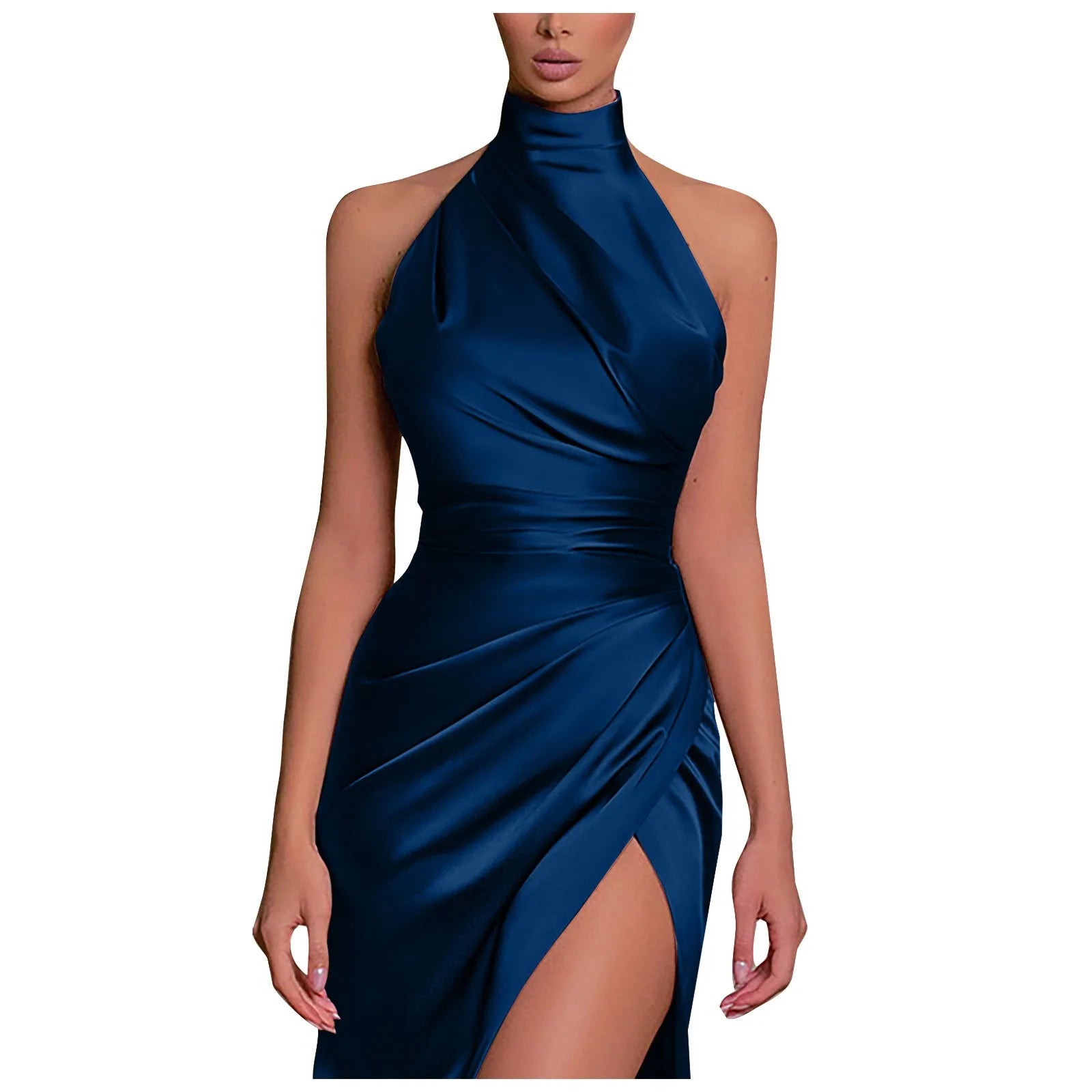 Sophisticated Slit Prom Dress – Pure Color Pleated Evening Gown for Special Occasions