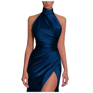 Sophisticated Slit Prom Dress – Pure Color Pleated Evening Gown for Special Occasions