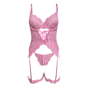 Curvy Girl Lace Lingerie Set – Plus Size Bra, Garter & Thong for Boudoir Nights