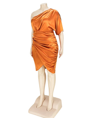 Curvy One-Shoulder Satin Dress – Elegant Plus Size Gown for Special Occasions