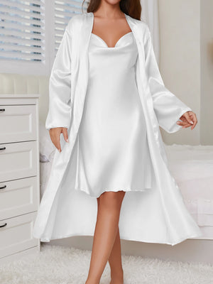 Elegant Mulberry Silk-Inspired 2-Piece Robe & Slip Dress Set