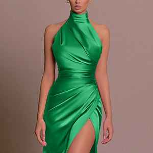 Sophisticated Slit Prom Dress – Pure Color Pleated Evening Gown for Special Occasions