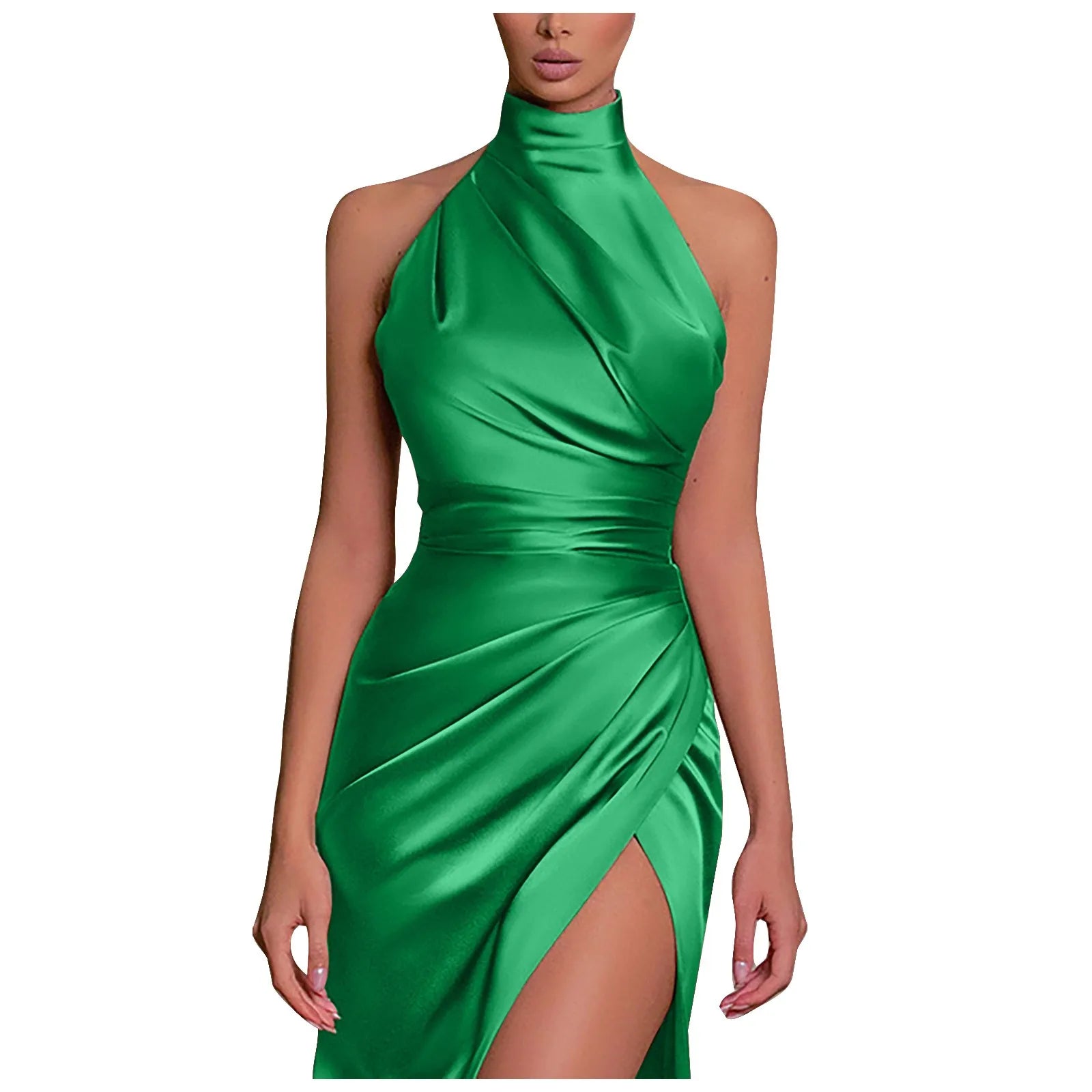 Sophisticated Slit Prom Dress – Pure Color Pleated Evening Gown for Special Occasions