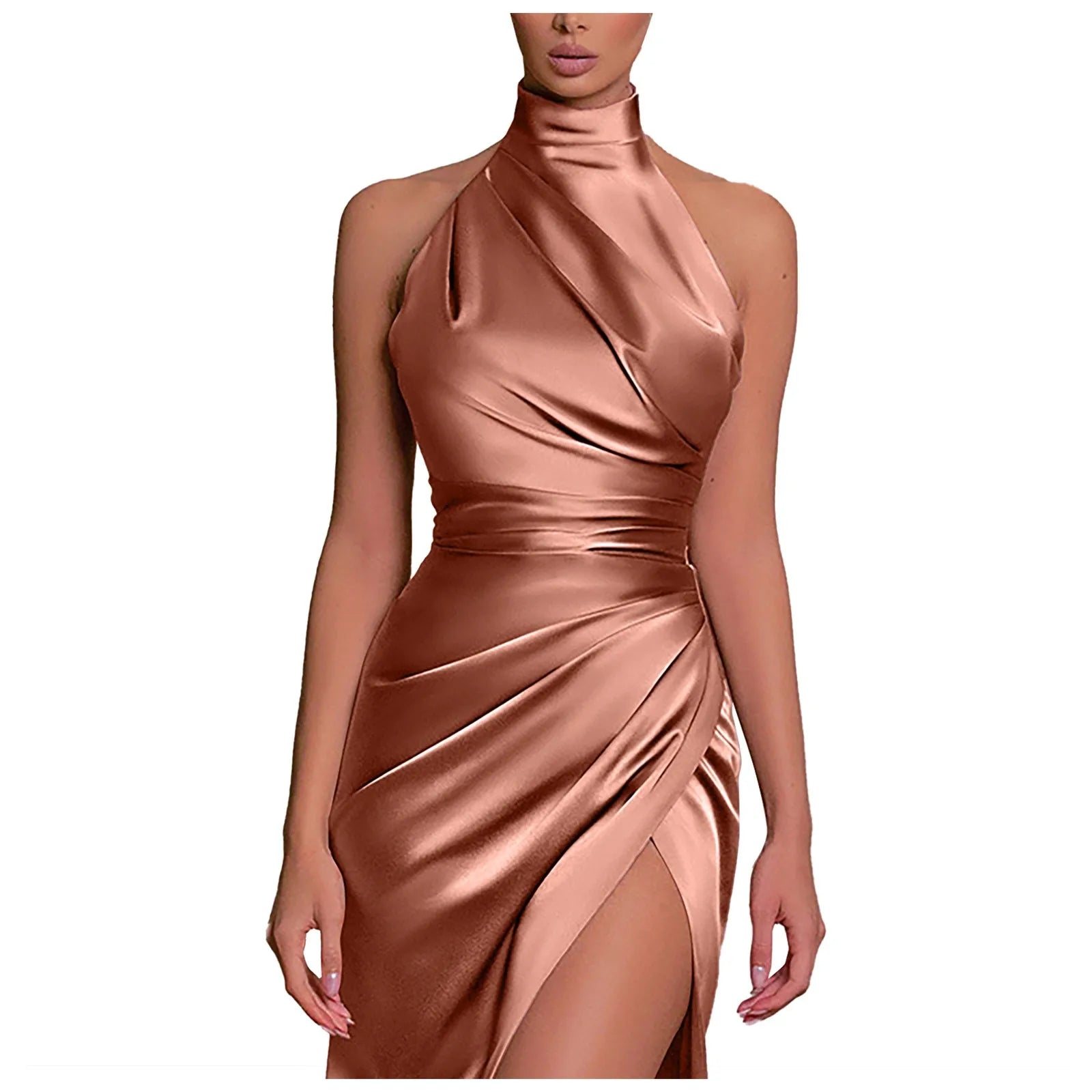 Sophisticated Slit Prom Dress – Pure Color Pleated Evening Gown for Special Occasions