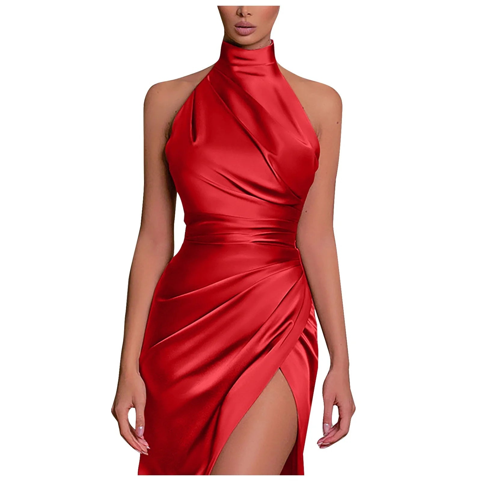 Sophisticated Slit Prom Dress – Pure Color Pleated Evening Gown for Special Occasions