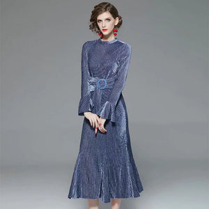 High-end Stripe Velvet Close Fitting Fishtail Dress
