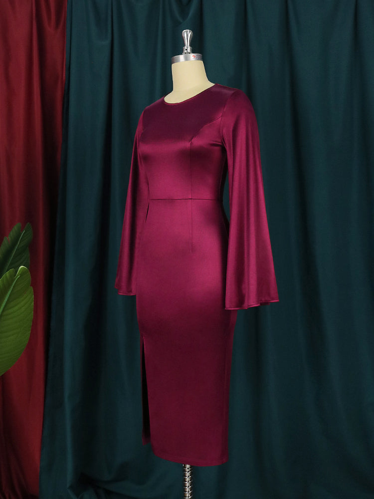 Elegant Satin O Neck Cloak Sleeve Shiny Dress