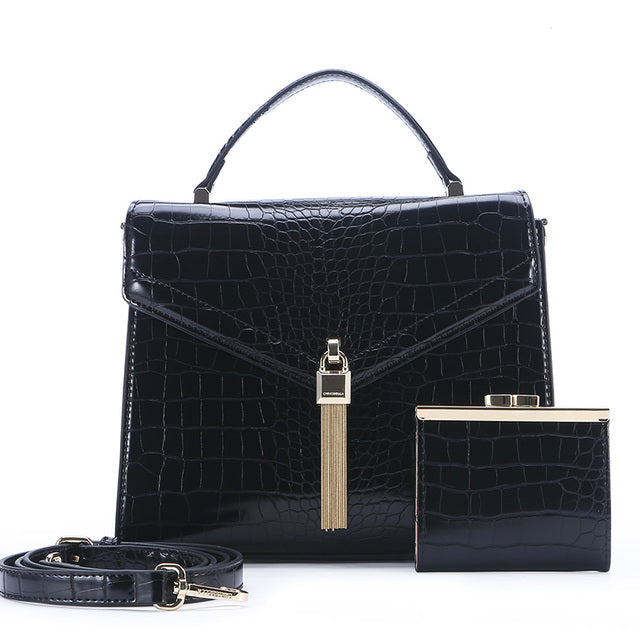 High-end Leather Large Shoulder Handbag + Mini Purse Hand Set