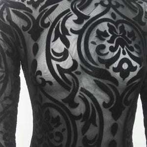 Black Sheer Mesh Turtleneck Long Sleeve Bodysuit