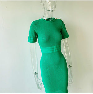 High-end Green European Skinny Straight Dress