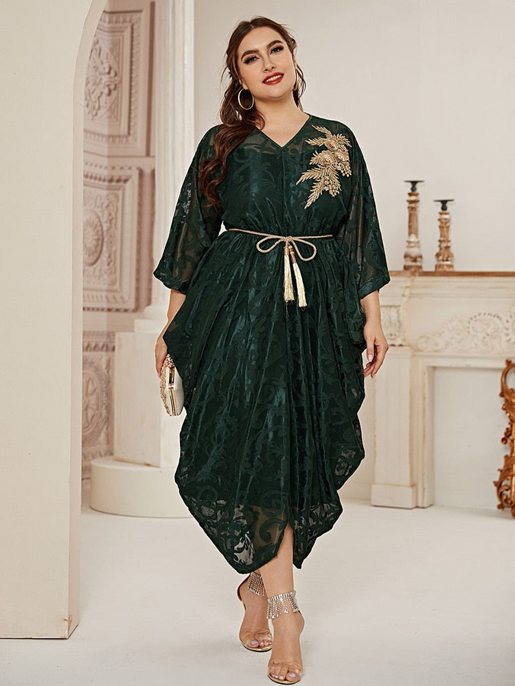 Luxury Plus Size Green Muslim Dress