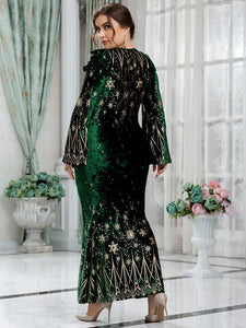 Elegant Plus Size Luxury Green Long Dress