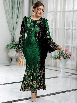 Elegant Plus Size Luxury Green Long Dress