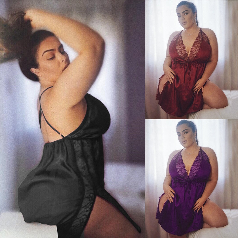 Plus Size High-Quality V-Neck Lace Backless Lingerie