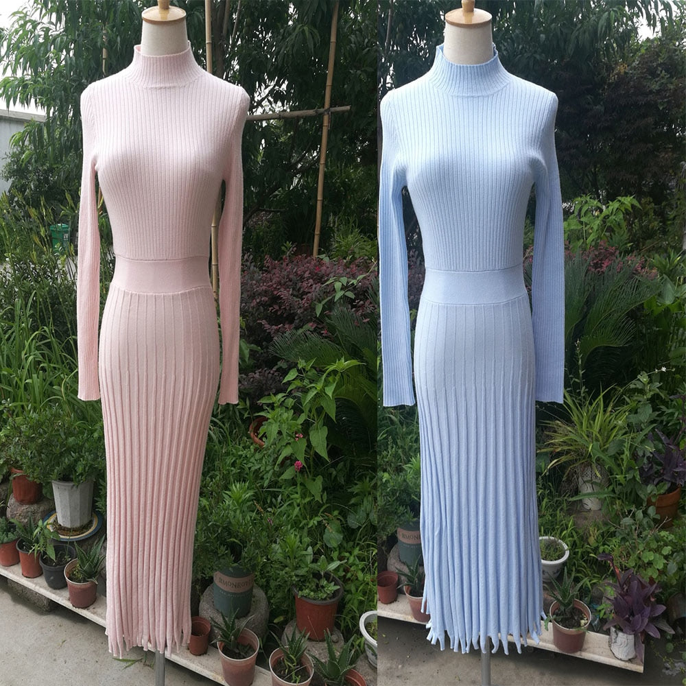 High-end Pleated Retro A-Line Sweater Dress