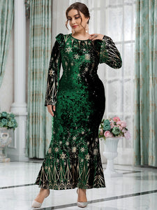 Elegant Plus Size Luxury Green Long Dress