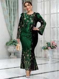 Elegant Plus Size Luxury Green Long Dress