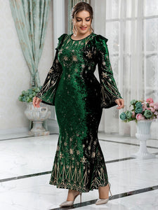 Elegant Plus Size Luxury Green Long Dress