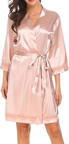 High-end Hot Silk Deep V Nightgown Robe