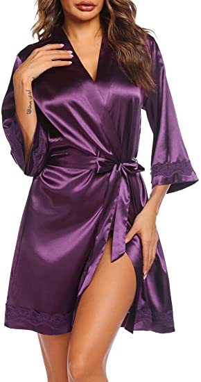 High-end Hot Silk Deep V Nightgown Robe