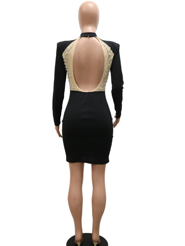 Luxury See-Through Crystal Beading Mini Dress