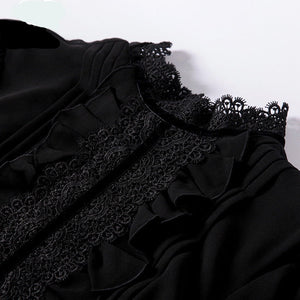 High-end Long Sleeve Ruffles Vintage Black Elegant Dress