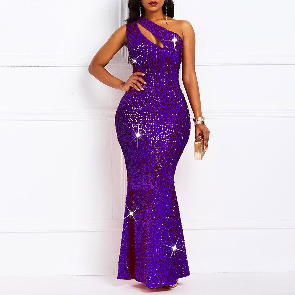 Luxury One Shoulder Tight Bling Sexy Long Dress