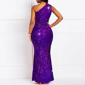 Luxury One Shoulder Tight Bling Sexy Long Dress