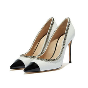 High-end Chain Leather Pointed Toe Thin High Heels