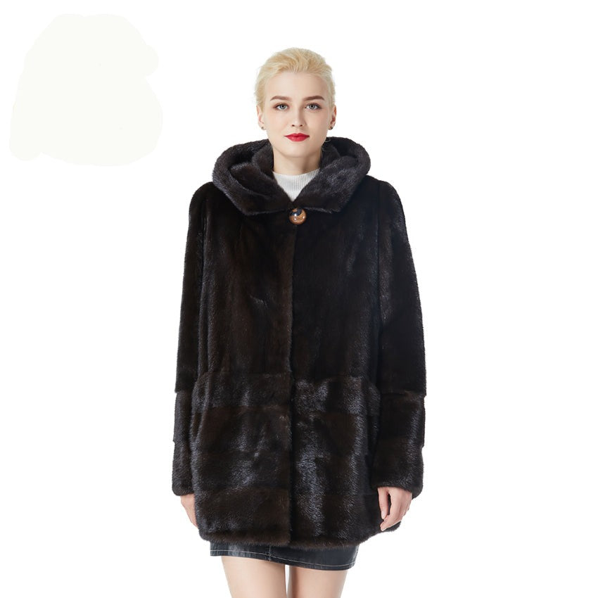 High-End Natural Mink Open Hood Coat