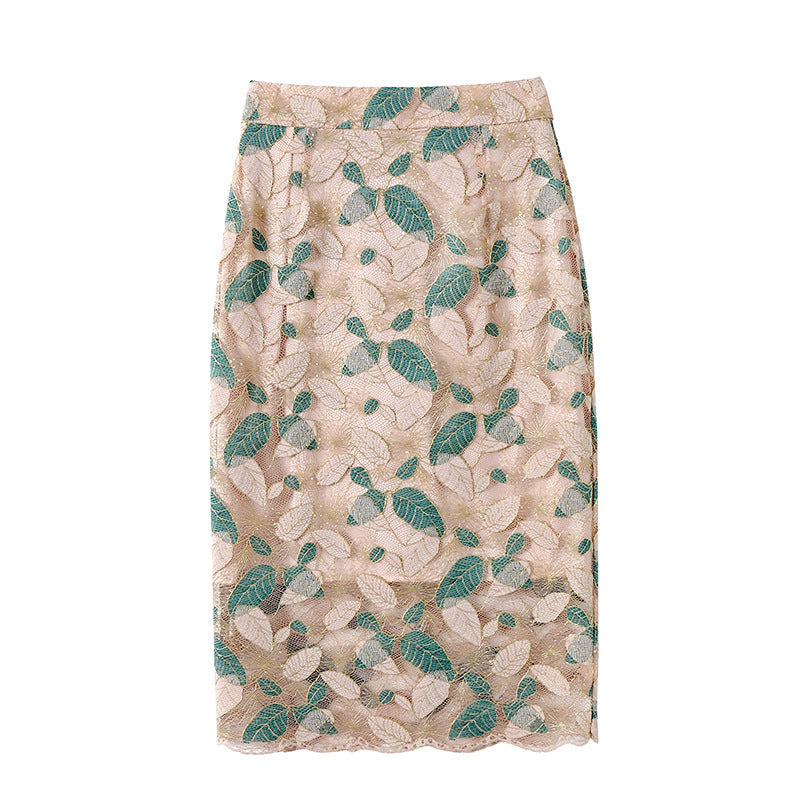 Classy Lace Gold Thread Hip Leaf Skirt
