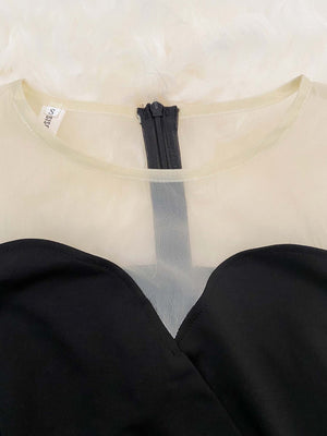High-end Puff Sleeve Brown Shoulder + Belt Dress