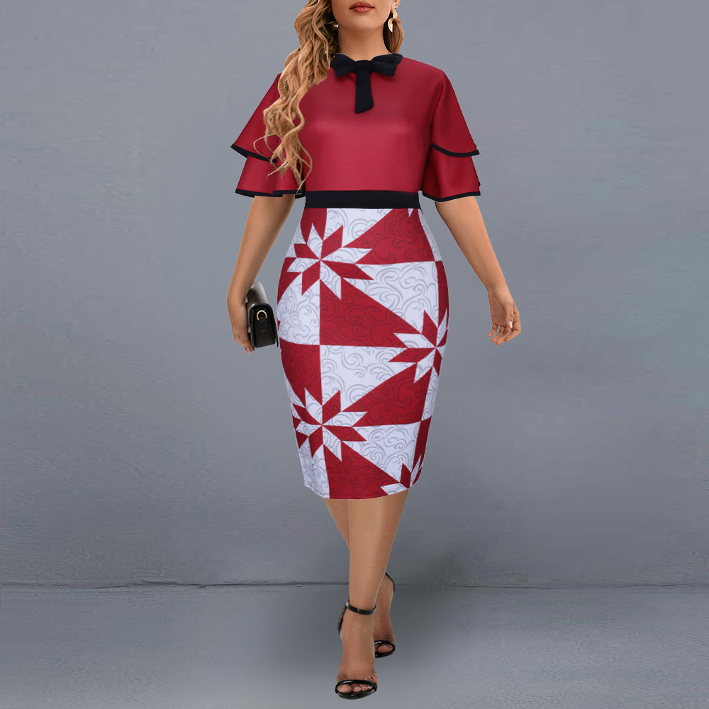 High-end Plus Size Layered Sleeve Designer Dress