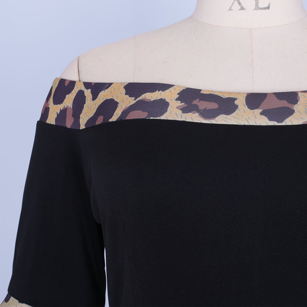 Plus Size Classy Leopard Flare Sleeve Dress