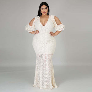 Elegant Plus Size Sexy Lace Ruffle Dress
