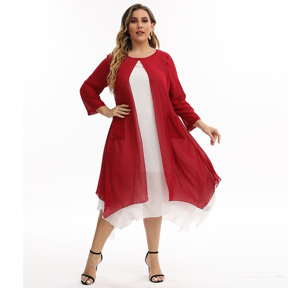 High-end Plus Size Long Sleeve Double Dress