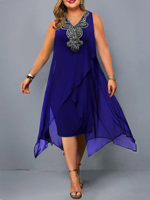 High-end Plus Size Mesh Sleeveless Party Dress