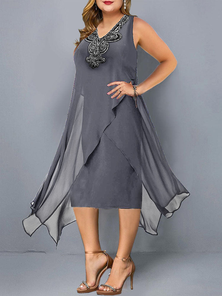 High-end Plus Size Mesh Sleeveless Party Dress
