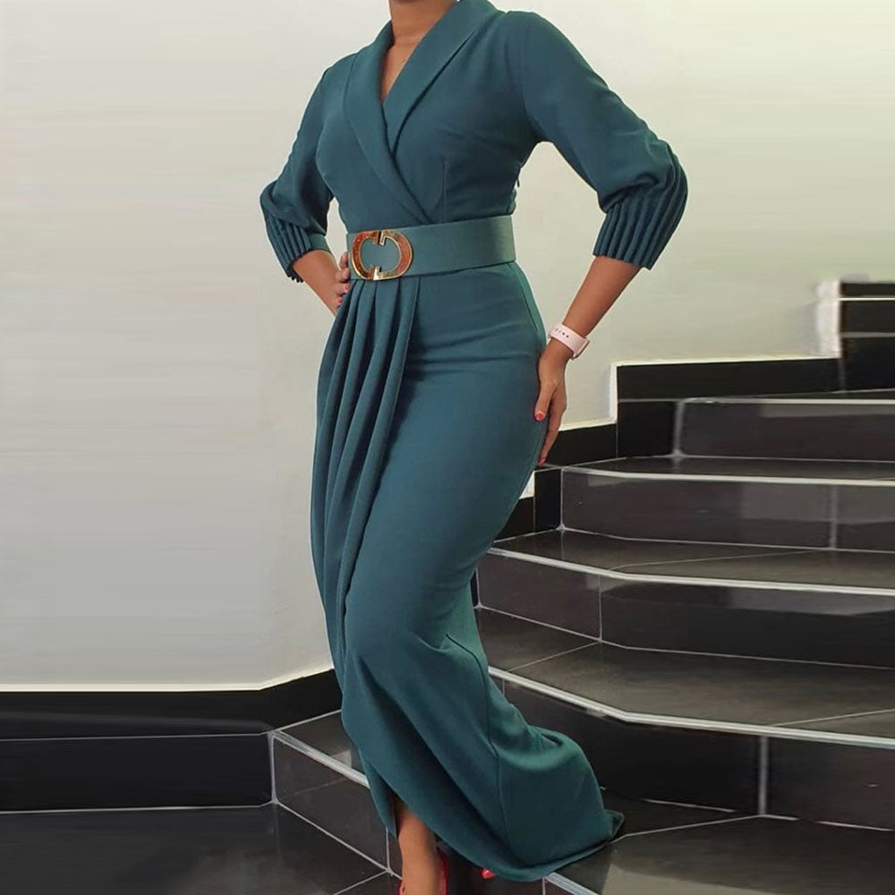 Plus Size Classy Formal Pleated Long Dress